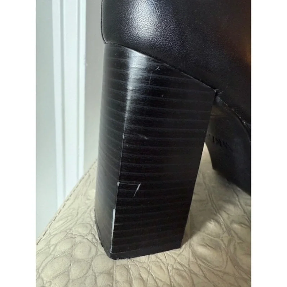 Zara Black Leather Heeled Ankle Boots Square Toe Block Heel Booties 3US 8